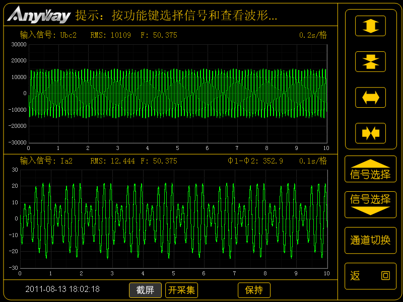 WP4000變頻功率分析儀記錄的異步電機(jī)疊頻法溫升試驗的電壓、電流波形圖